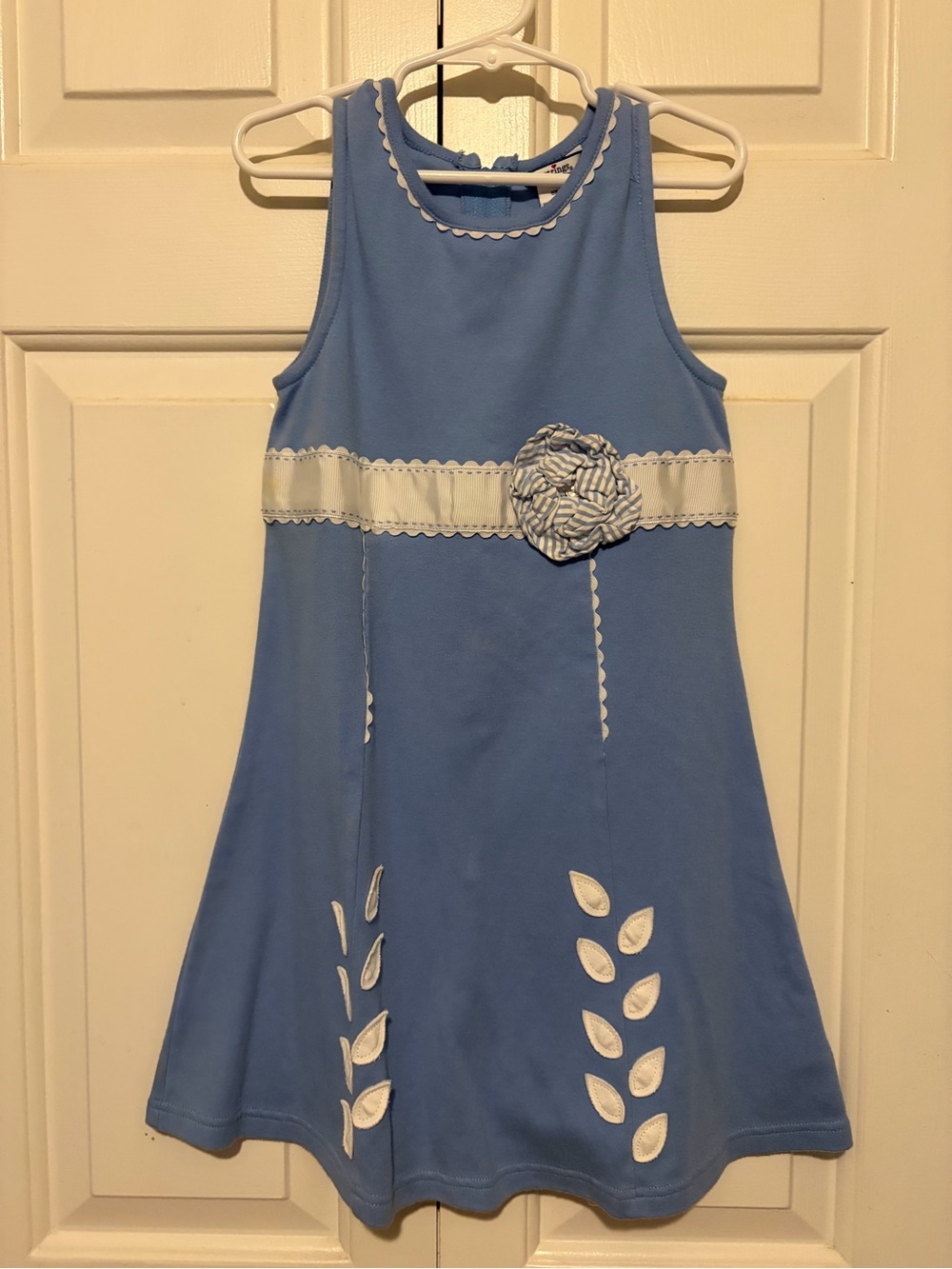 Hartstrings Blue Sleeveless A-Line Dress with White Sash Flower